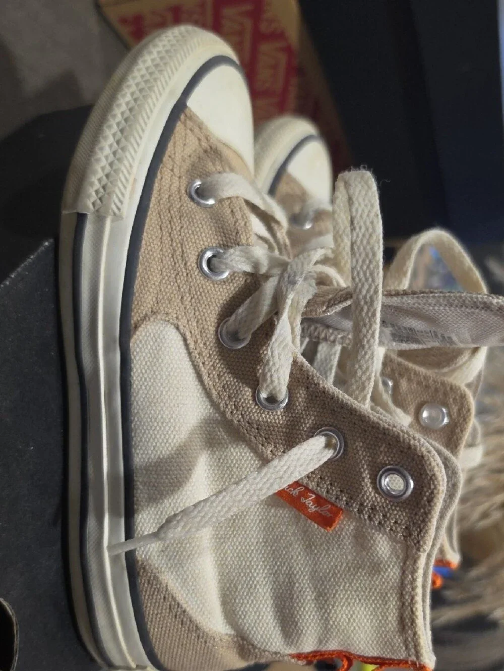Converse Kids' High-Top Canvas Sneakers in Beige with Orange Tab